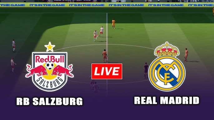 Ilustrasi skor akhir RB Salzburg vs Real Madrid 0-3 di Piala Dunia Antarklub 2025, dengan logo kedua tim di stadion malam.