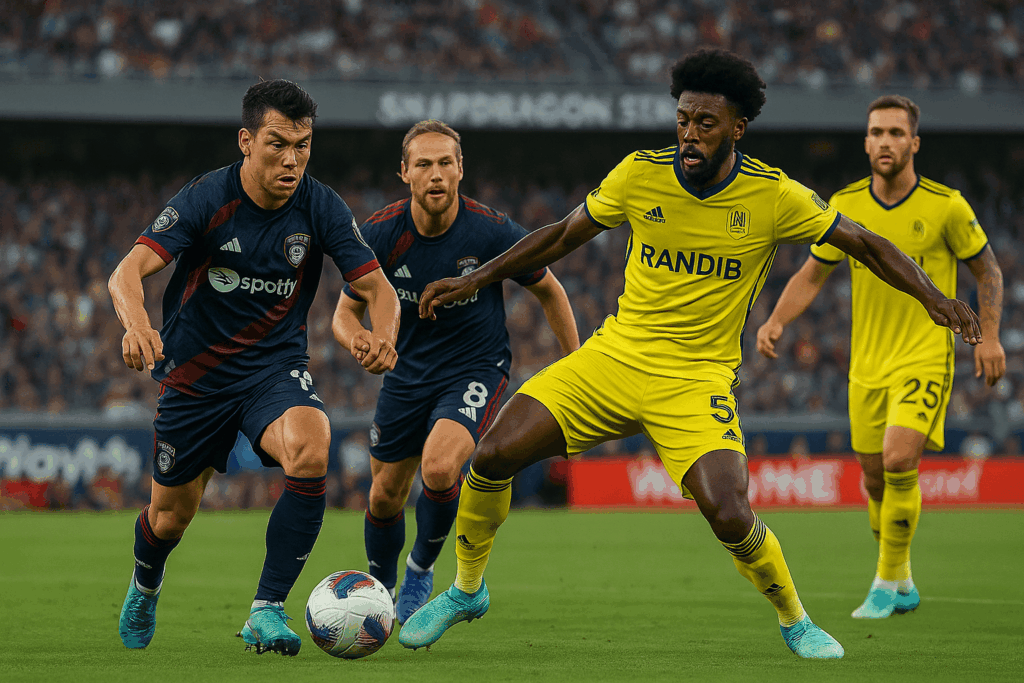 Aksi duel pemain San Diego FC melawan bek Nashville di Snapdragon Stadium dalam laga San Diego FC vs Nashville MLS 2025.